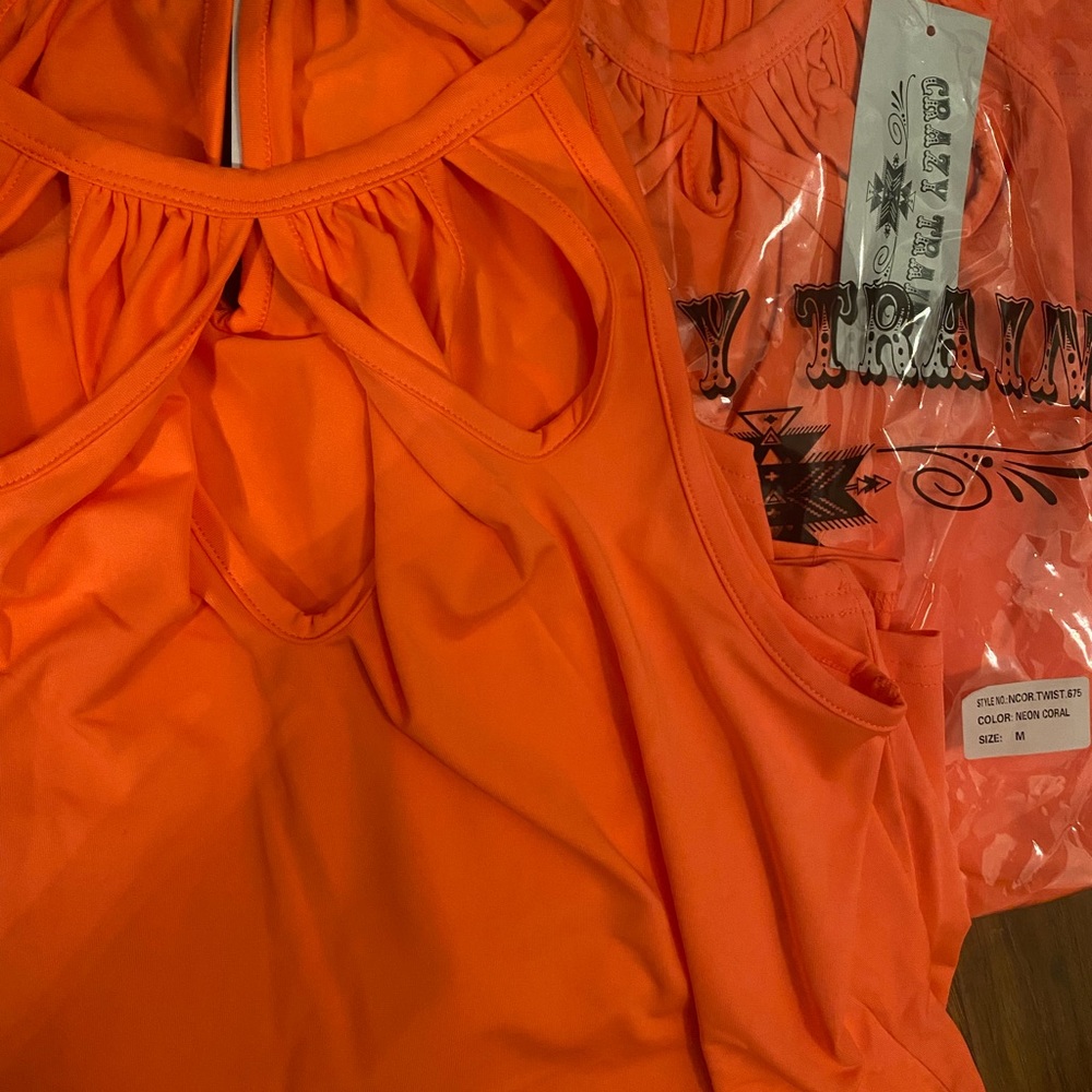 Pink coral twist neck top